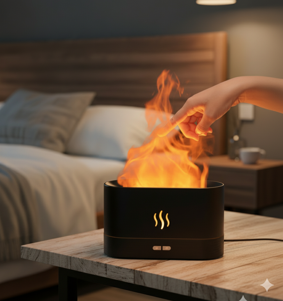 Flame Mist Aroma Diffuser – 3D Fire Effect Cool Mist Humidifier for Relaxing Sleep & Home Décor