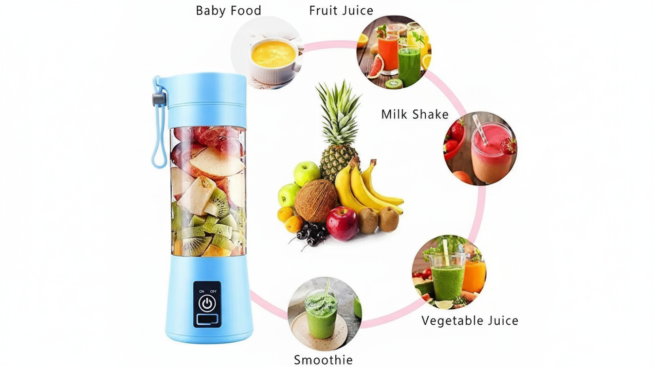 Portable USB Rechargeable Smoothie Blender – Mini Juicer for Travel & Gym