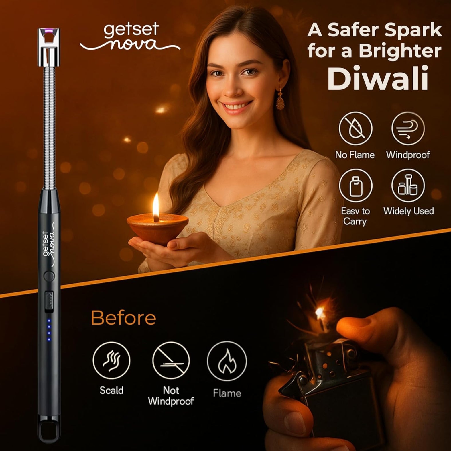 Rechargeable Electric Arc Lighter with 360° Flexible Neck