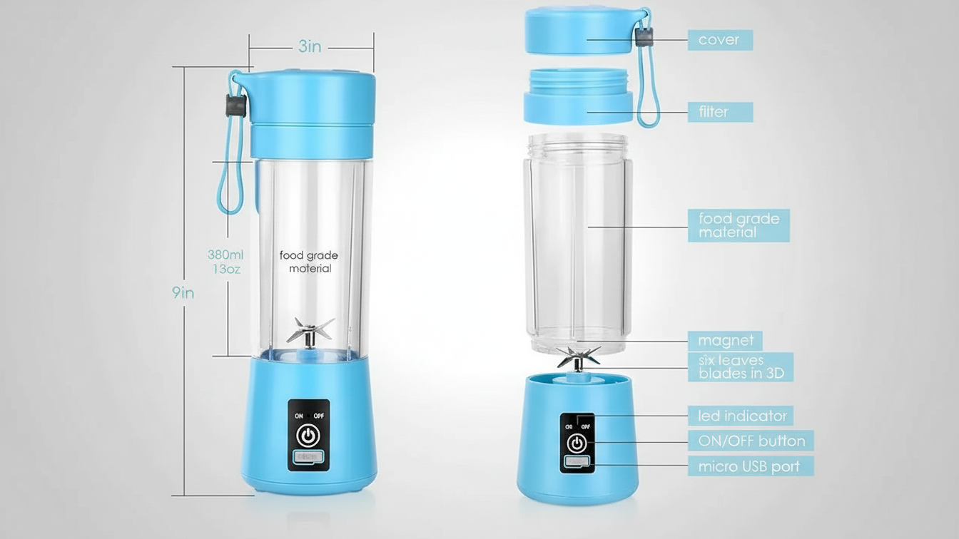 Portable USB Rechargeable Smoothie Blender – Mini Juicer for Travel & Gym